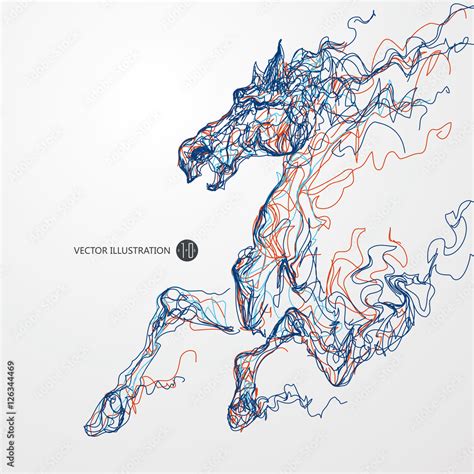 Running horse, colored lines drawing, vector illustration. Stock Vector ...