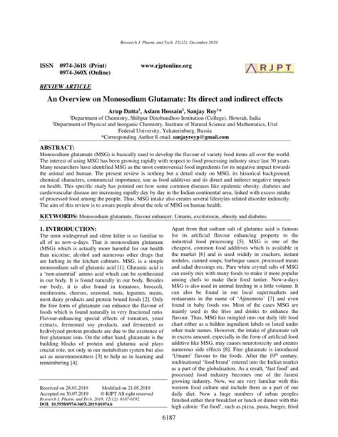 (PDF) An Overview on Monosodium Glutamate: Its direct and indirect effects