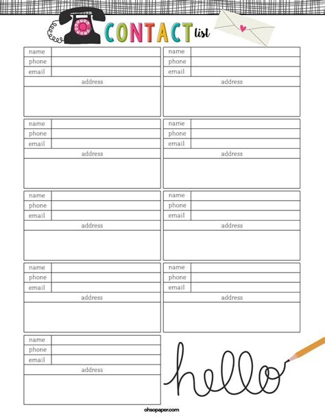 Free Printable Contact List Never lose contact info again with this ...