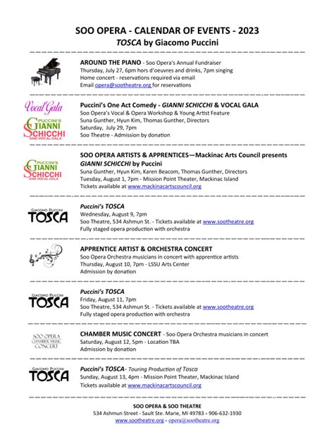 2023 - Soo Opera Calendar of Events - The Soo Theatre Project, Inc.