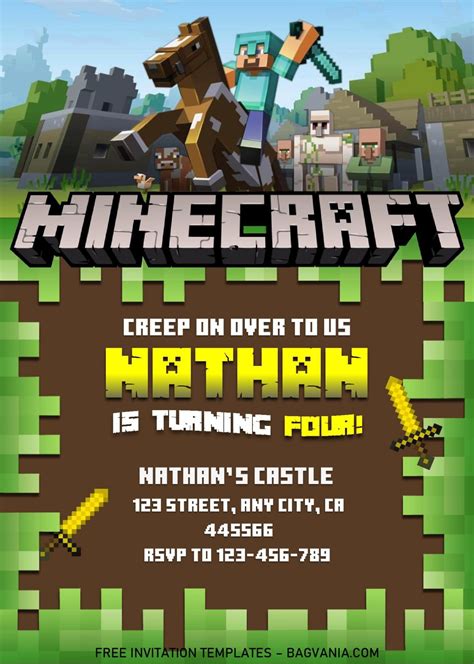 Minecraft Birthday Invitation Templates – Editable With MS Word | FREE ...