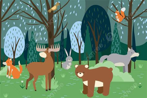 Cute Cartoon Forest Animals On Kids Vector Background Vector, Raccoon ...