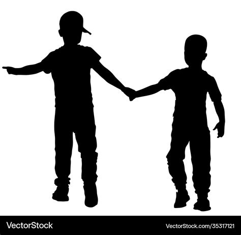 Two brothers holding hands silhouette Royalty Free Vector