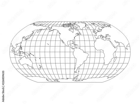 World Map in Robinson Projection with meridians and parallels grid ...