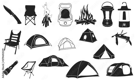 Camping Vector Set Illustration, Silhouette Stock Vector | Adobe Stock