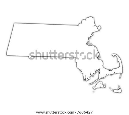 Massachusetts (Usa) Outline Map With Shadow. Detailed, Mercator ...