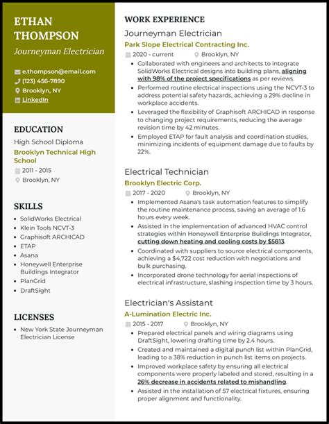 5 Journeyman Electrician Resume Examples for 2024