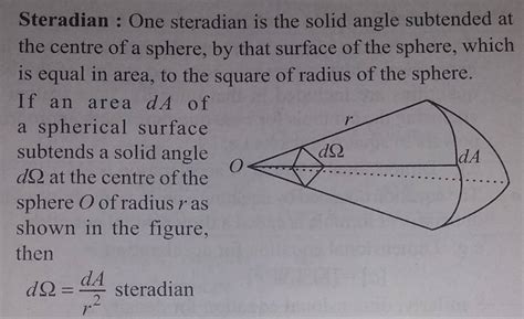 Steradian : One steradian is the solid angle subtended at the centre of a..