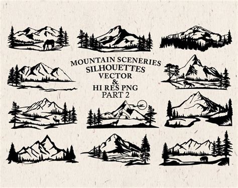 Hand Drawn Mountain Scenery Clipart Mountain Scenery - Etsy