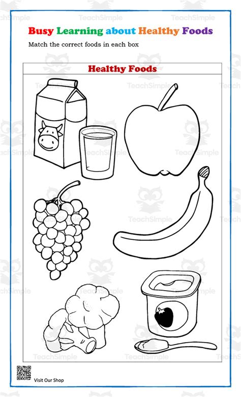 Learning about Healthy Foods Matching Worksheet by Teach Simple