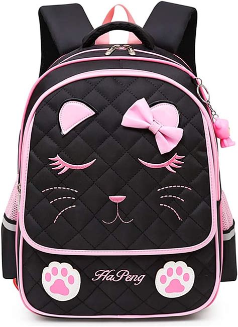 Black Cat School Backpack for Girls, Cute Elementary School Bags ...