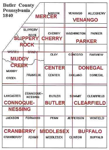 Butler County Pennsylvania - Old Township Map Lines