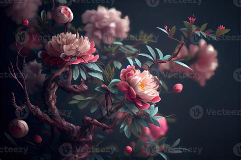 Generative AI illustration of flowers concept art. Chinese digital art ...