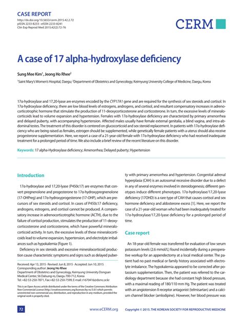 (PDF) A case of 17 alpha-hydroxylase deficiency