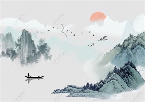 Chinese Ink And Water Wind Landscape Painting Download Free | Banner ...