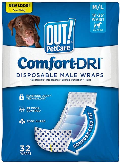 OUT! Disposable Male Dog Wraps, Medium/Large: 18 to 25-in waist, 32 ...