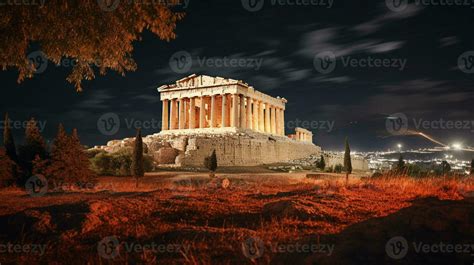 Night view of The Parthenon. Generative AI 32977137 Stock Photo at Vecteezy