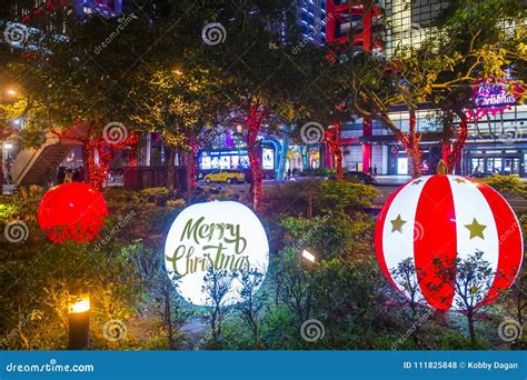 Taipei, Taiwan Christmas Lights Editorial Stock Photo - Image of ...