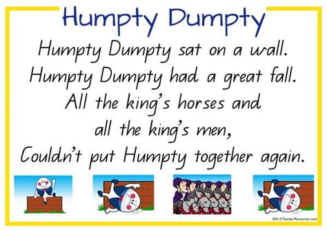 Humpty Dumpty Nursery Rhyme | Nursery rhymes lyrics, Nursery rhymes ...