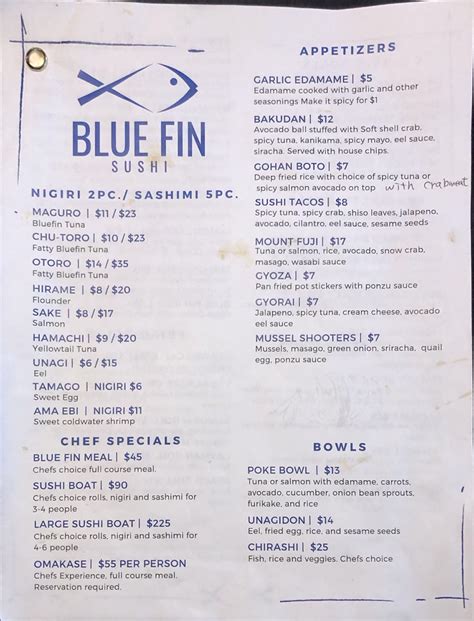 Blue Fin Sushi menu – SLC menu