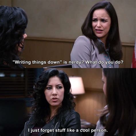 Writing things down is nerdy? #RosaDiaz #AmySantiago #BrooklynNineNine ...