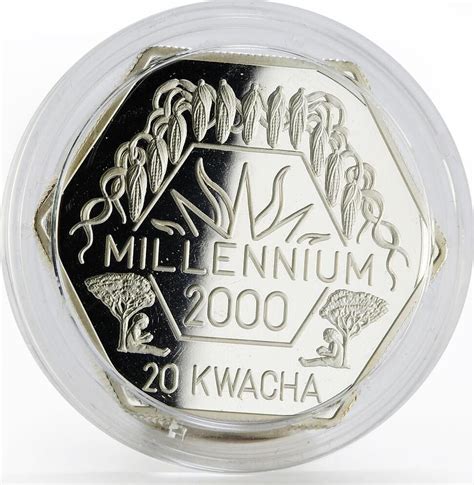 Malawi 20 kwacha Millennium Figures below Trees proof silver coin 1999 ...