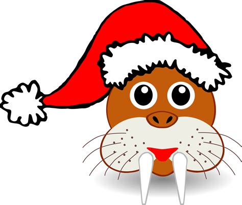 Clipart - Funny walrus face with Santa Claus hat