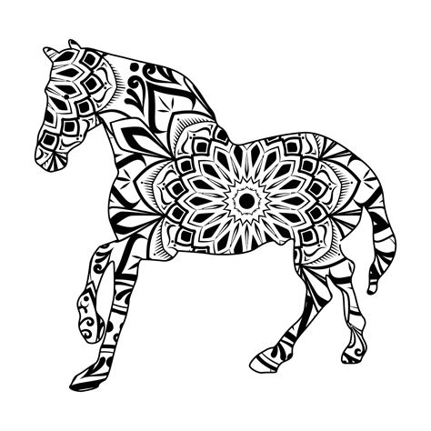 Horse mandala coloring page for kids and adults, animal mandala vector ...