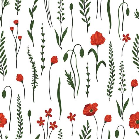 Premium Vector | Seamless pattern with red poppy flowers design for ...