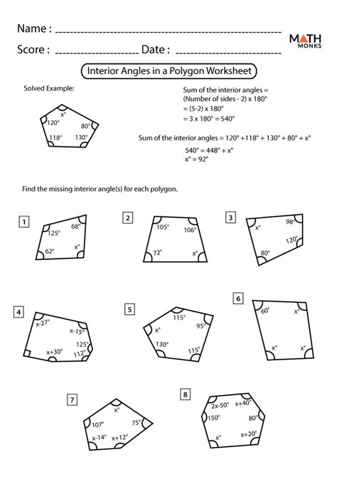 Sum Of Interior Angles Of A Polygon Worksheet