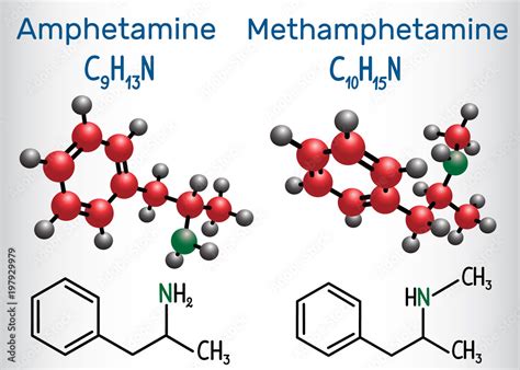 Amfetamine (amphetamine, C9H13N) and Methamphetamine (crystal meth ...