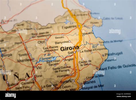 Girona marked on a map of Spain Stock Photo - Alamy