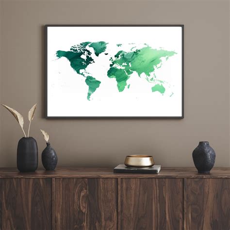 World Map Green: Printable World Map Abstract World Map - Etsy