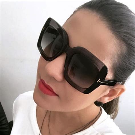 Ladies Oversized Square Sunglasses Retro Women TOM Brand Designer Large ...