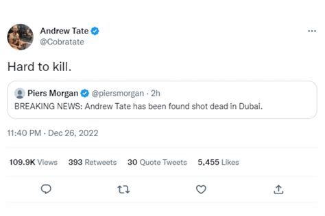 Andrew Tate responds to Piers Morgan tweet claiming he was shot dead in ...