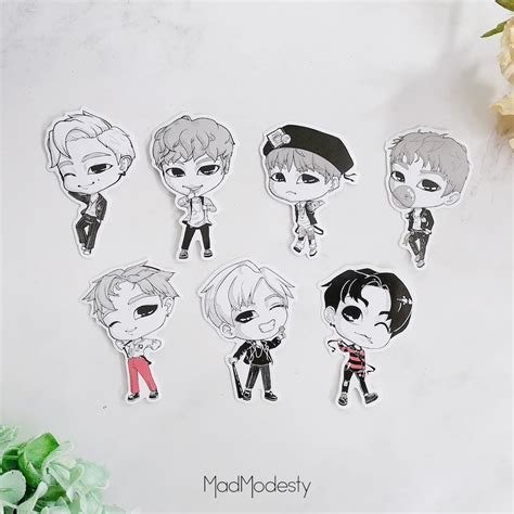 BTS Stickers Bangtan Art Chibi OT7 Namjoon RM Yoongi - Etsy