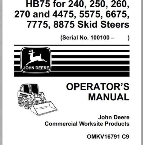 John Deere Skid Steers Loaders 375 Operator's Manual OMM79633 F9