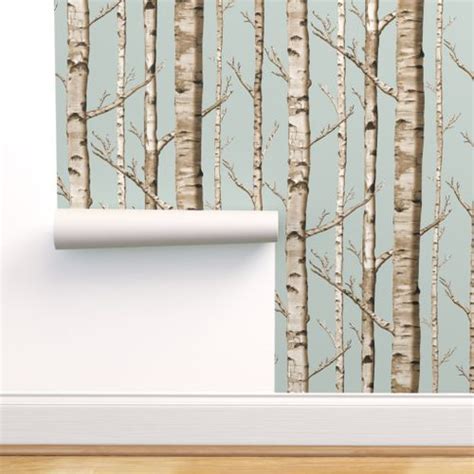 Birch Grove in Overcast Wallpaper | Spoonflower