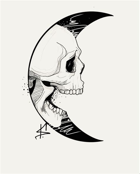 Moon skull tattoo sketch