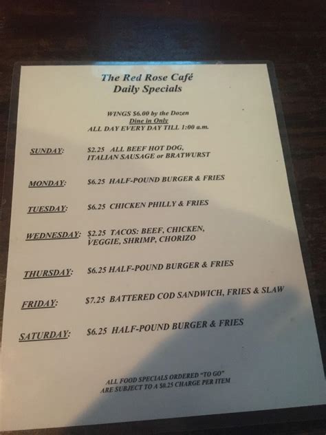 Menu at The Red Rose Cafe, Lakewood