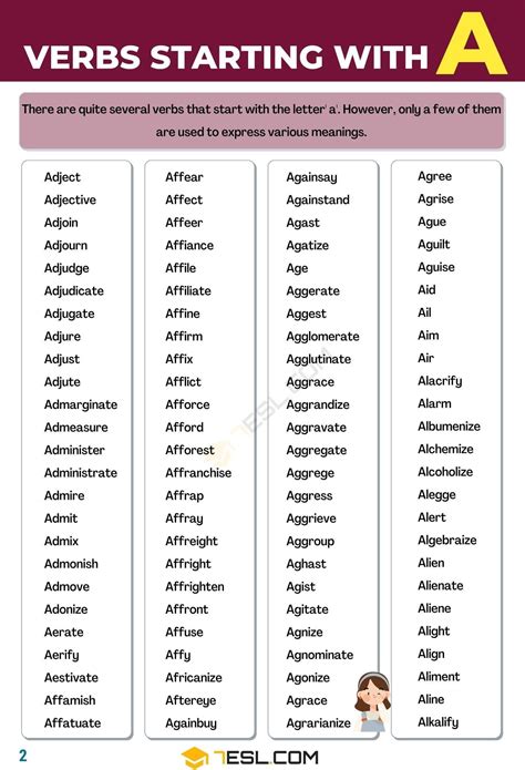 505 Verbs that Start with A in English • 7ESL | Verb, Nouns and ...