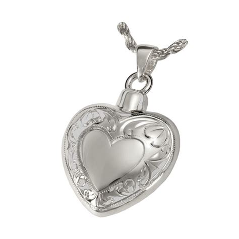 13501 Sterling Silver Cremation Jewelry - Double Etched Heart Necklace