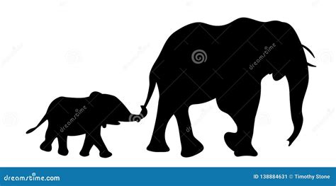 Silhouette of Elephant with Baby Elephant Vector Illustration Stock ...