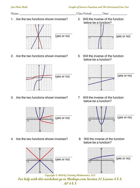 graphs of inverse functions worksheet – Function Worksheets