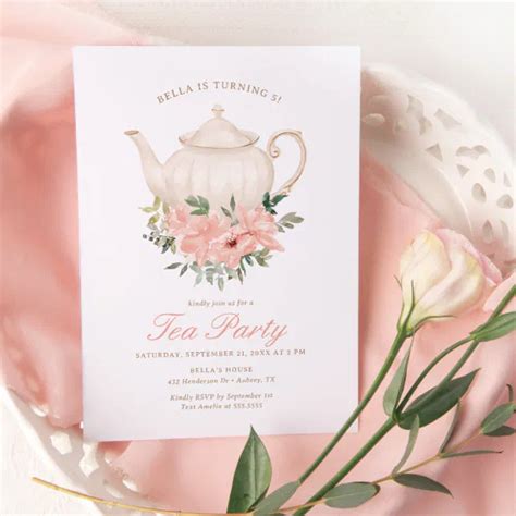 Floral Tea Party Birthday Party Invitation | Zazzle