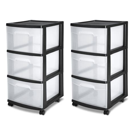 3 Drawer Organizer Cart Black Plastic Craft Storage Container Rolling ...