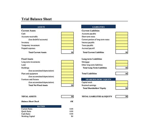 Printable Balance Sheet Template