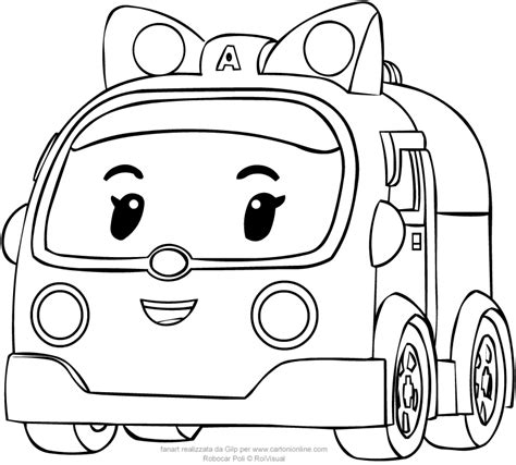 Amber in car version from Robocar Poli coloring pages