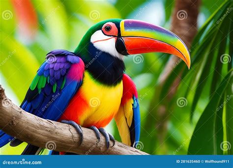 Rainbow Toucan Witting on the Tree Close Up Colorful. Generative AI ...