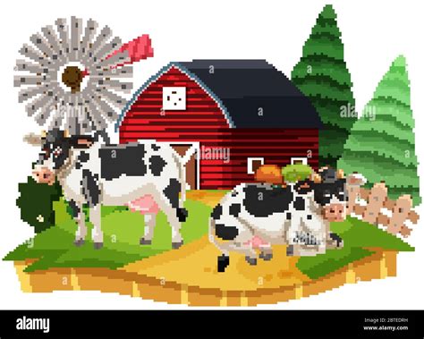 Cow farm cartoon character on white background illustration Stock ...